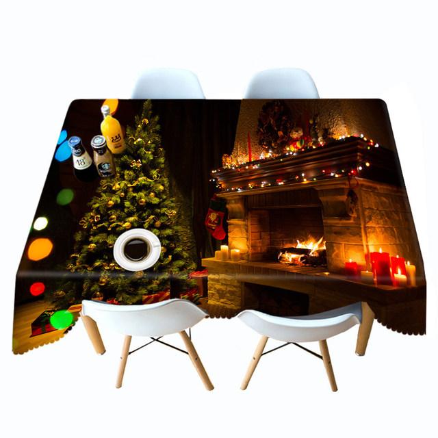 Tablecloth Golden Christmas Tree Socks And Elk Pattern Rectangular And Round Table Cloth Thicken Cotton Cover Towel