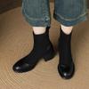 Krazing Po Microfiber Flock Winter Round Toe Size 33 Chelsea Boots Size 43 Zipper Thick High Heels Elastic Ankle Boots