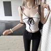 Pure Desire Spice Girl Contrasting Color Lace-up V-neck Small Suspender Vest Women's Summer Slim-fit Niche Inner Sleeveless Versatile Top