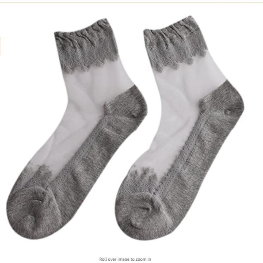 

Девушка Лолита в стиле барокко Мягкие кружевные прозрачные хрустальные чулки Стеклянные чулки Короткие носки Ворсовые носки One Size серый