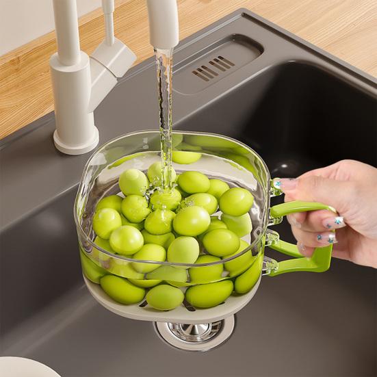 2Pcs 2-in-1 Drain And Preservation Basket Fruit Bowl Vegetable Washing And Draining Basket Fruit Basket with Strainer Lid Foldable Handle for Kitchen