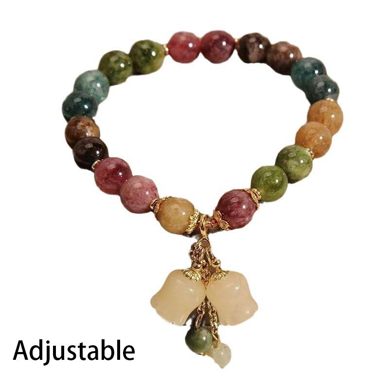 Fashion Colorful Tourmaline Crystal Bracelets for Women Men Light Luxury Orchid Pendant Beaded Bracelet Jewelry Gift