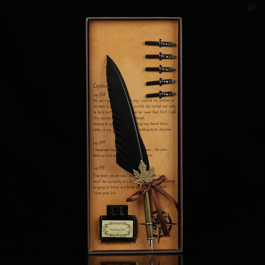 Europeanism Vintage Retro Quill Feather Dip Pen Metal Nibs Calligraphy Writing Pen Gift White