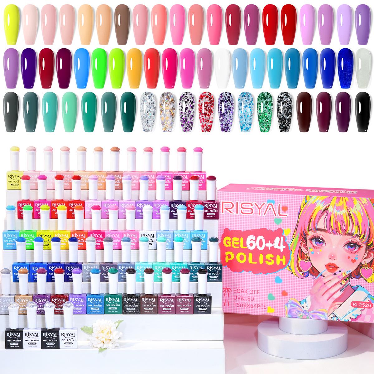 

Набор Гель-лаков для ногтей 64 цвета с базой и топовым покрытием