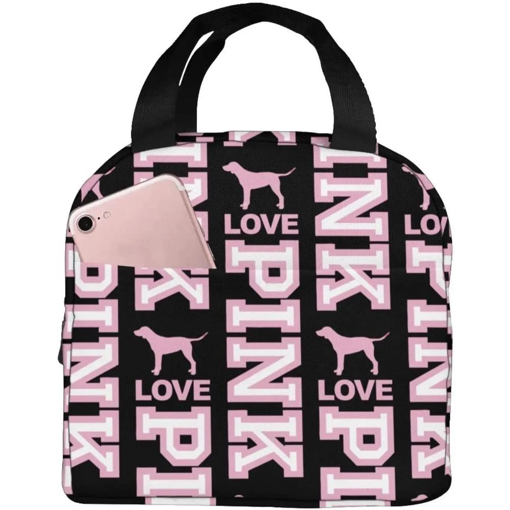 Love Pink Damska Izolowana Torba na Lunch Mleko Truskawkowe Wielokrotnego Użytku Chłodząca Torba Termiczna na Lunch Pojemnik, Chłopcy Dziewczynki Słodki Pojemnik Lunch Przenośna Torba