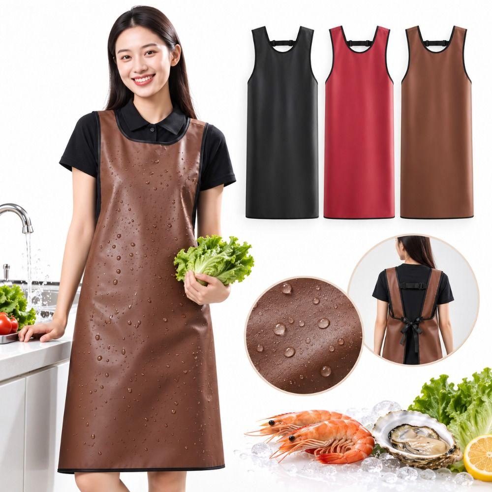 New PU Kitchen Apron Waterproof Sleeveless Cooking Apron Easy Clean Bib Apron Food Service
