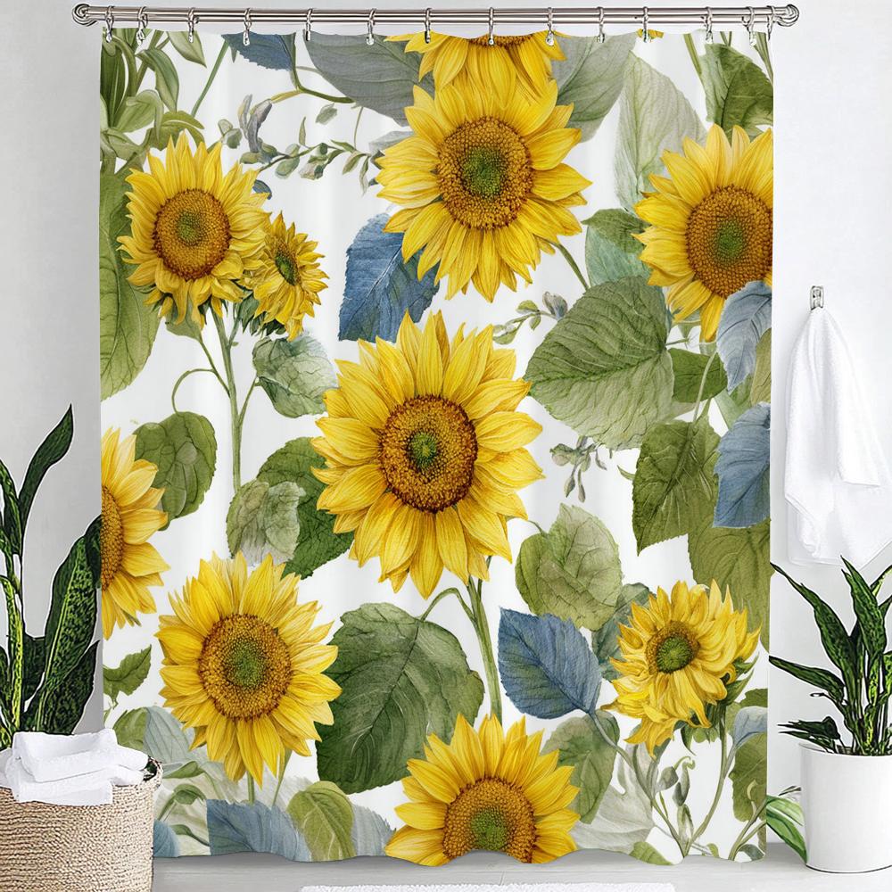Beautiful Sunflower Flowers Shower Curtain Partition Hanging Bathroom Curtain With Hooks Washable Home Decoration Curtain