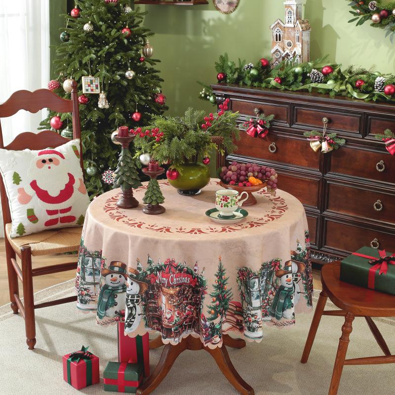 New Christmas Round Tablecloth Red Waterproof and Dustproof Holiday Decoration Table Cloth Stain Resistant and Wrinkle Resistant