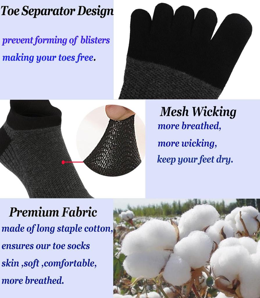 VICUDAUL Sports Socks for Set of 4 Men's Five-Toe Socks, Cotton, Running,
