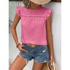2026 Women's Summer New Round Neck Lace Solid Color Ruffle Short Sleeve Top