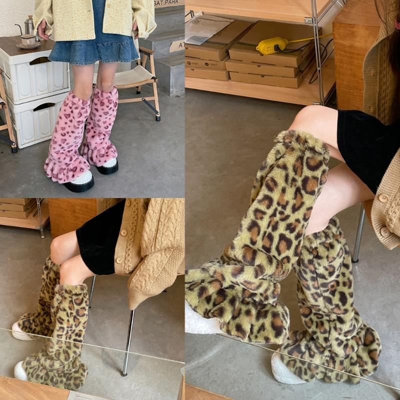 Leopard Leg Warmers Japanese JK Lolita Socks Fur Sets Ankle Winter Leg Warmers