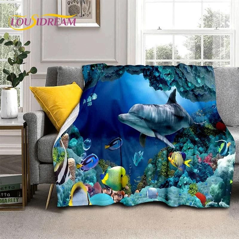 3D Illusion Underwater World Seabed Shark Dolphin Soft Flannel Blankets,Throw Blanket Comfortable Blanket for Beds Home Bedroom