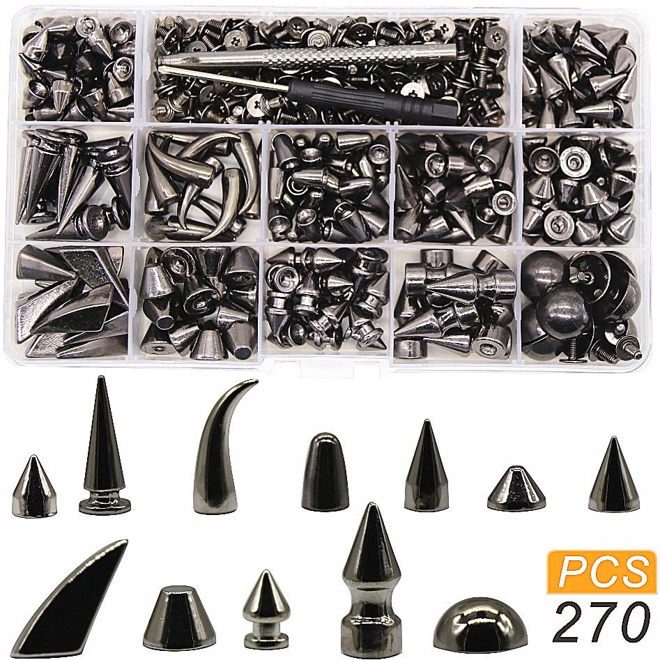 Set di Decorazioni per Giacca Punk Nera in Pelle con Borchie e Collare - 270 PZ