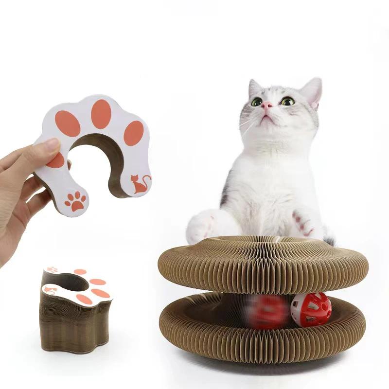 Magic Organ Cat Scratching Board Interactive Cat Toy with Ball Scalable Round Corrugated Cat Scratcher Toy Kitten Game Supplies