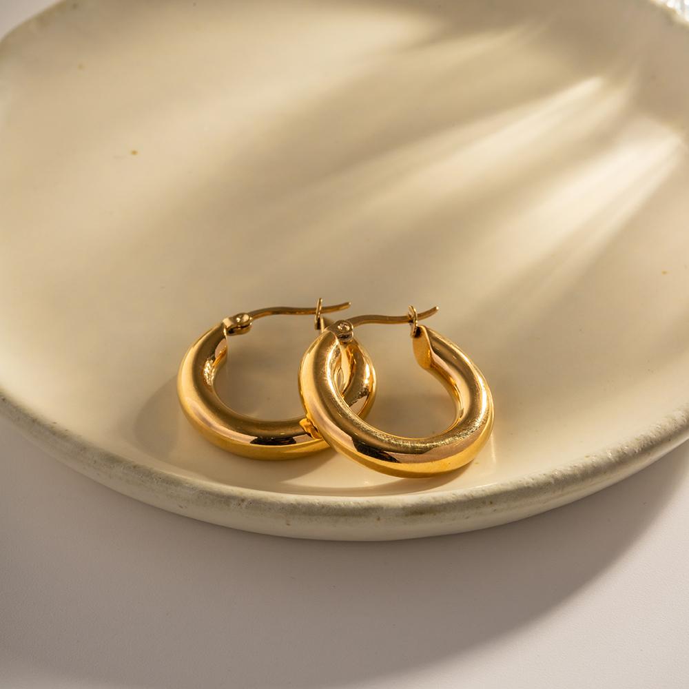 Youthway Fashionable Stainless Steel Hoop Earrings 18K PVD Gold Plated C-Shaped Minimalist Jewelry For Women 2025