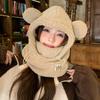 Cute winter thickened plush bear hat mask integrated women's autumn and winter cold protection ear protection cycling hat