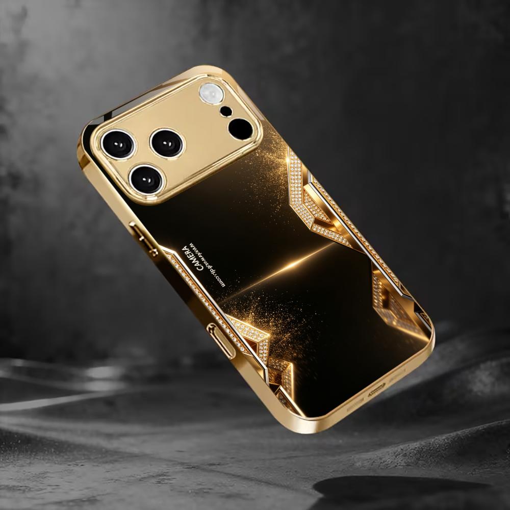 High-end Fashion black gold phone case for funda iphone for iphone 17 pro max cover glass for iPhone 17 16 15 14 13 12pm Pro Plu