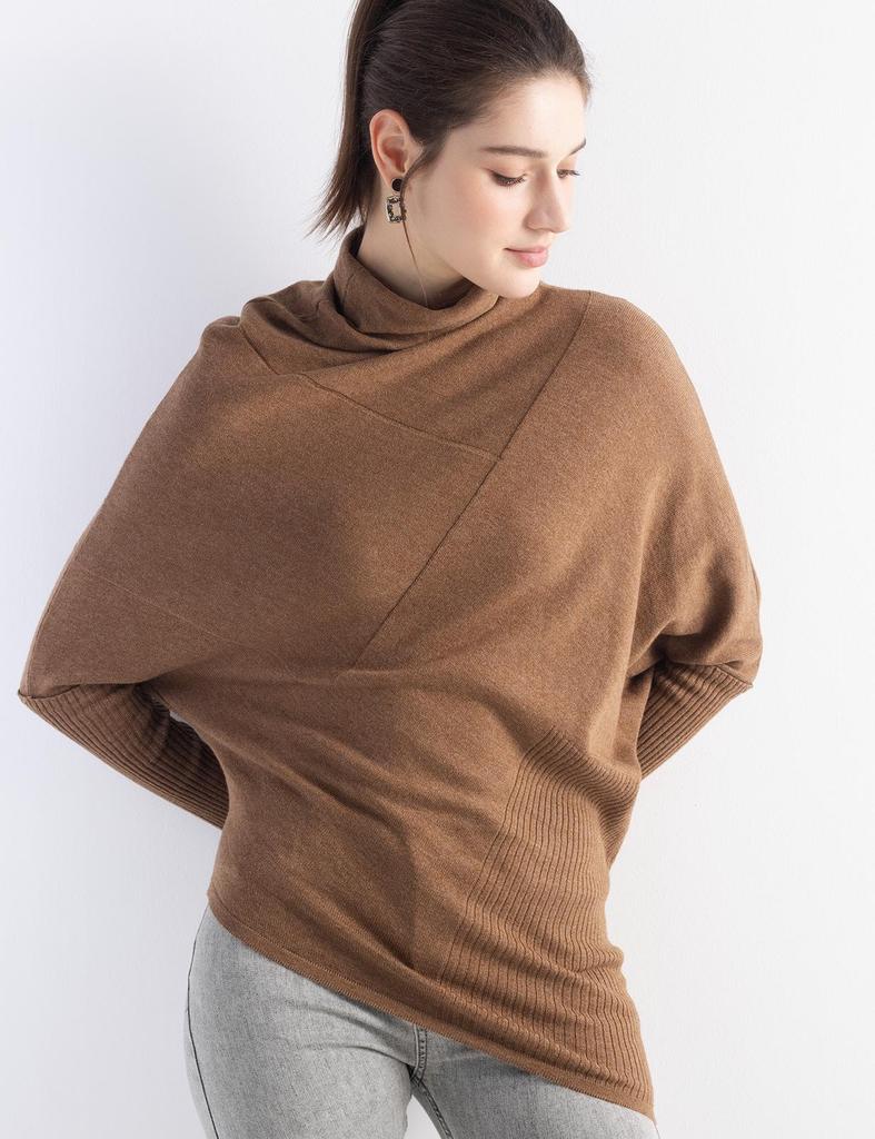 Korean Irregular Wool Patchwork Batwing Sleeve Sweater - Women's Autumn/Winter Loose Knitwear