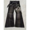 Vintage Gothic Wide-Leg Distressed Washed Denim Jeans Men 2025 Casual Straight Fit