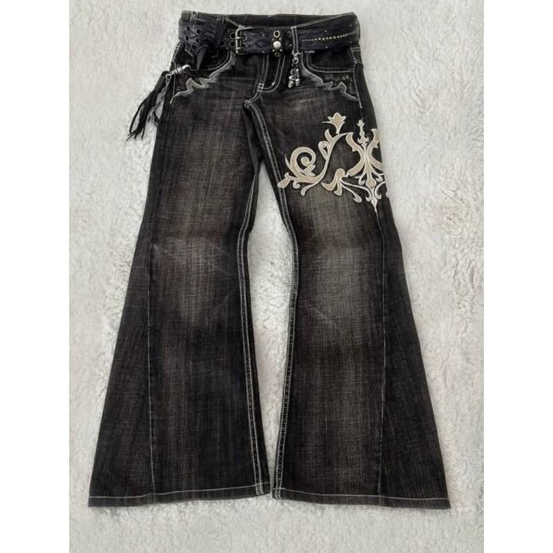 Vintage Gothic Wide-Leg Distressed Washed Denim Jeans Men 2025 Casual Straight Fit