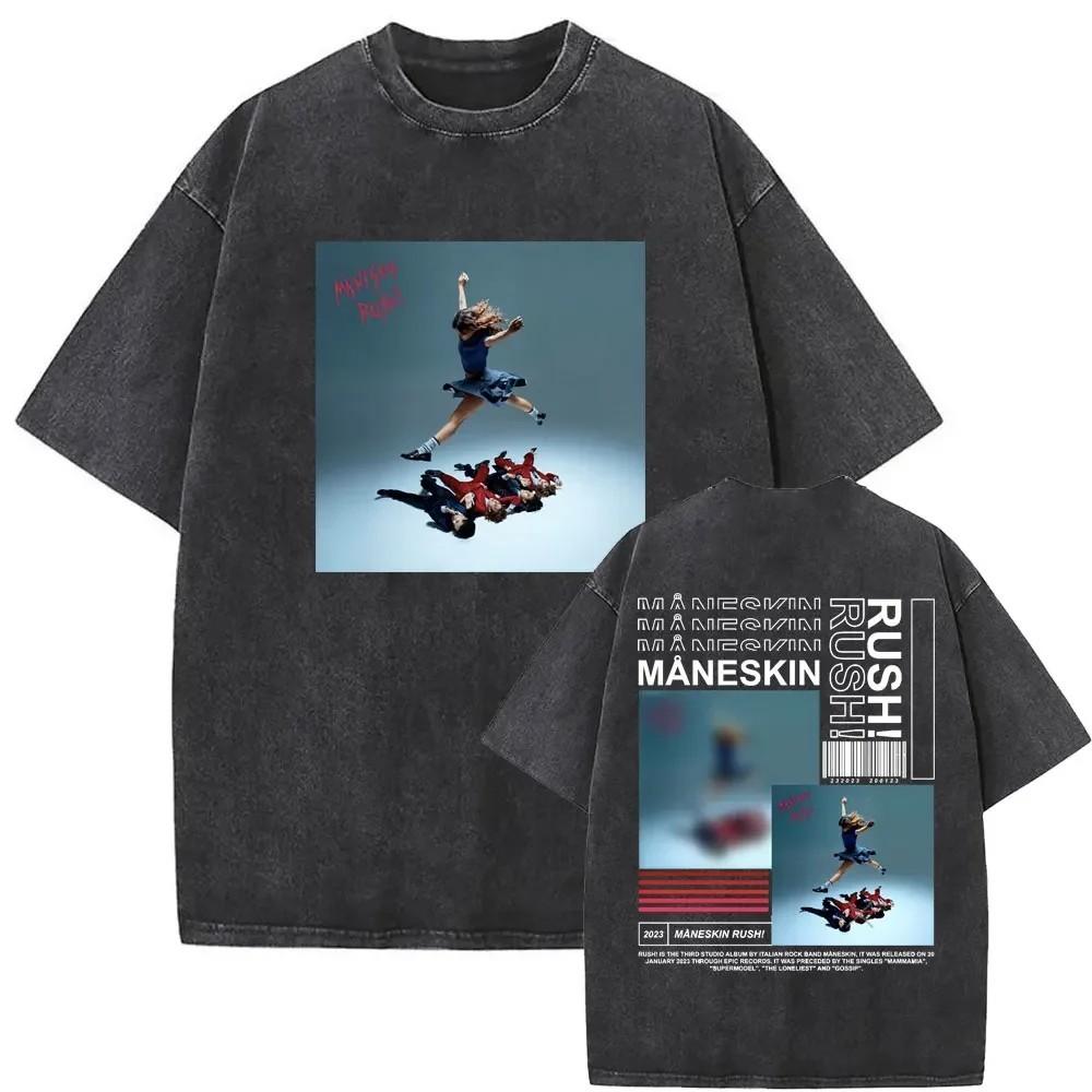Maneskin Cotton Oversized Mneskin TShirt Washed Italian Rock Band Tee Unisex