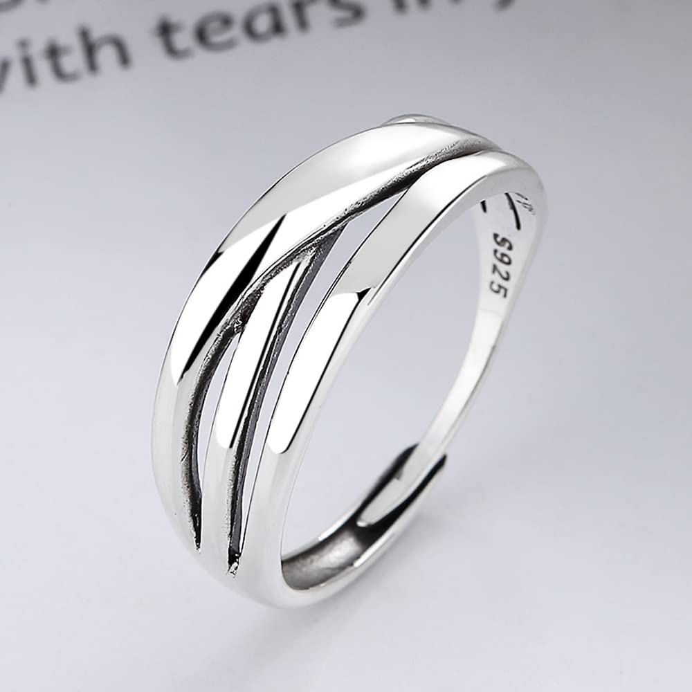 Shiny Surface Open Silver Pure For Accessory [Deelfel] Women's Ring, Simple, Three-Row, Silver, Cross, Ring, Ring, 925, Silver, Hypoallergenic,