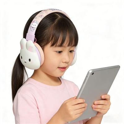 Purple Moon Rabbit Cartoon Over-Ear Bluetooth Headphones for Girls and Children
