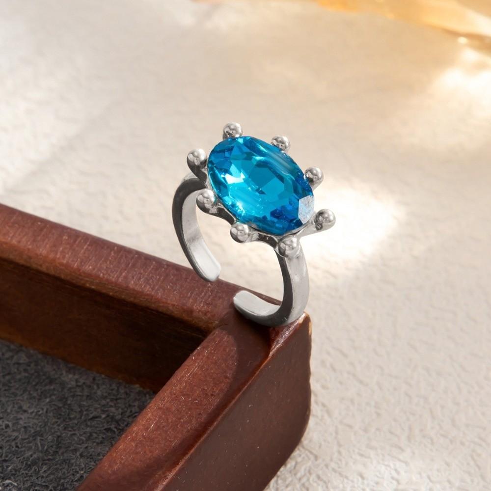 Shiny Candy Color Statement Ring Stackable Finger Ring Gift Oval Shape Rhinestone Ring Daily Wear