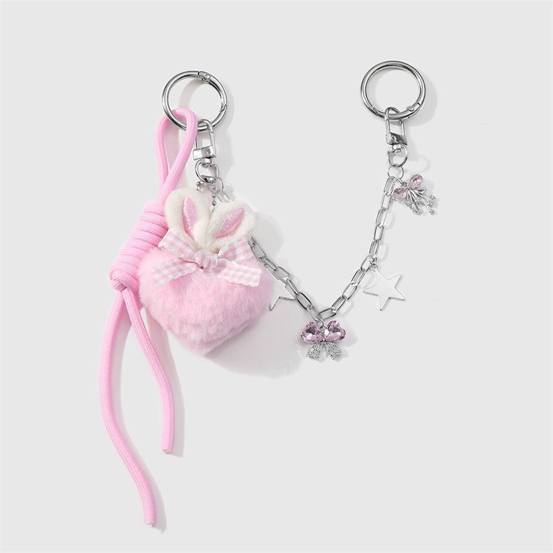 

Cute Sweet Fur Ball Bow Diy Backpack Decoration Chain Butterfly Charm Lanyard Girly Love Buckle Keychain Pendant Ornaments Gifts