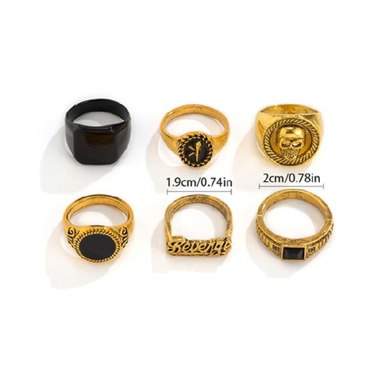 Vintage Totenkopf Skelett Schwarzer Stein Ringe für Männer Frauen Männlicher Ring Gold/Silber