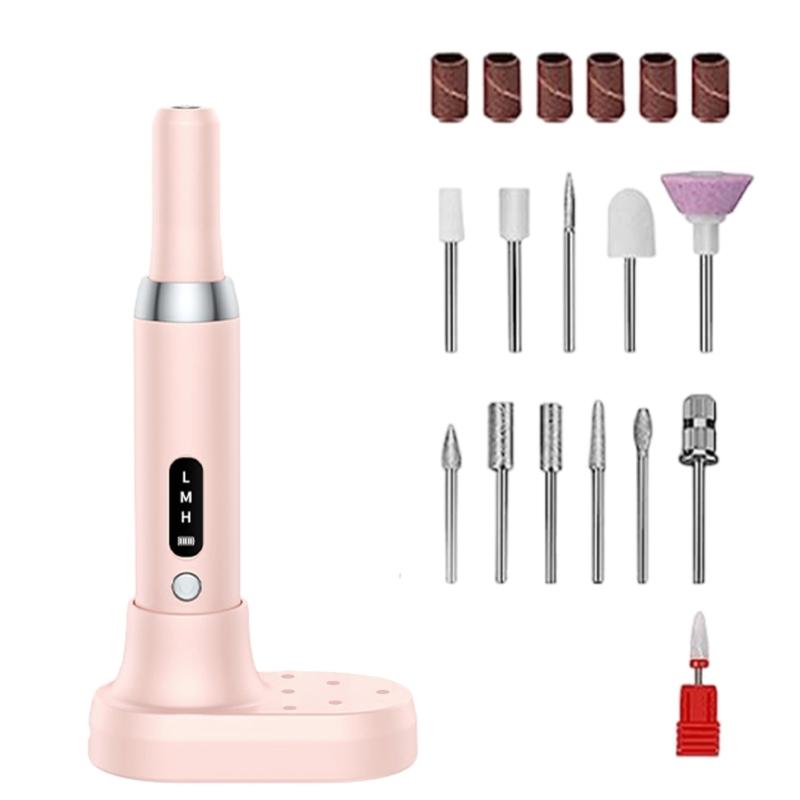

Electric Nail Drill Set 15000RPM Rechargeable Nail Drill Machine with Nail Drill Bits Low Noise Electric Nail Files рожевий