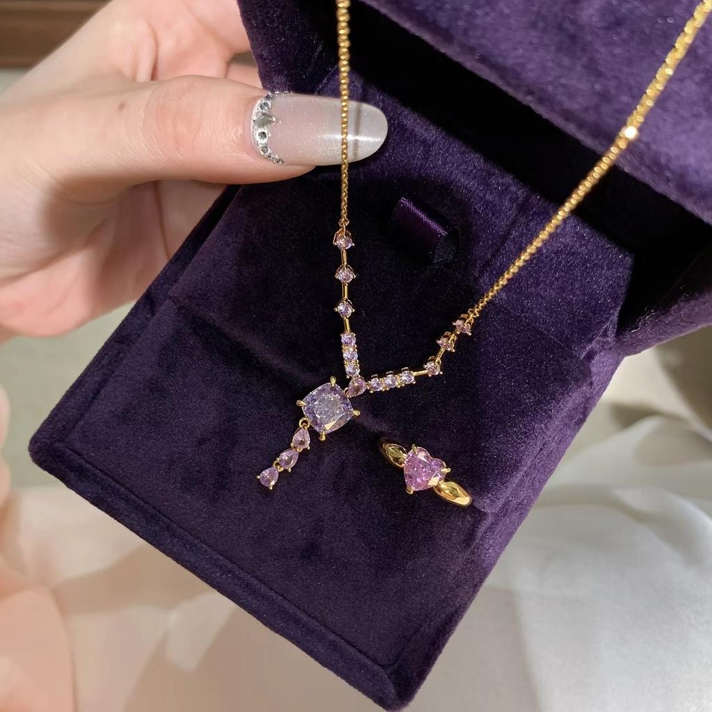 Nine Purple Isolation Fire Purple Diamond Super Fairy Necklace Women'S Fashion Luxury Zixia Fairy Set Ring