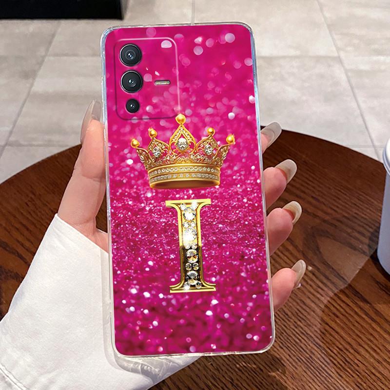 For Vivo V23 Pro New Crown Letter Pink Shiny A To Z Couple Phone Case For Vivo V23 Pro Transparent TPU Shockproof Soft Casing