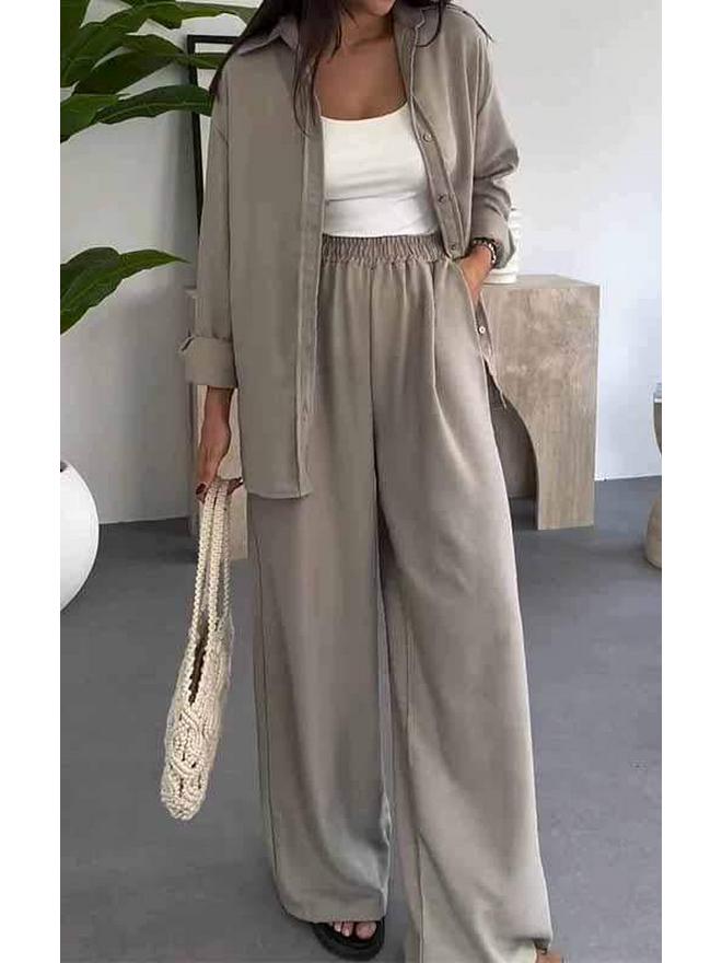 European & American Women's Solid Color Two-Piece Set: Spring/Summer 2025 - Loose Top & Casual Wide-Leg Pants