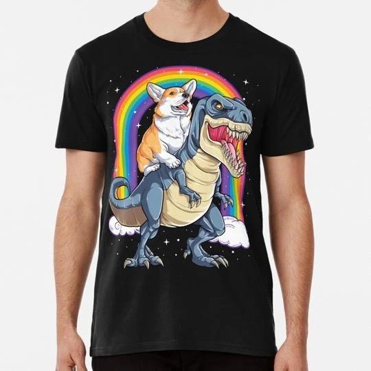 

Corgi Riding Dinosaur T Rex Funny Rainbow Dog S to 5XL Made in USA TTshirt 2XL