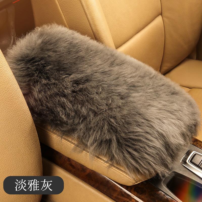 Pure Wool Car Armrest Box Cushion Winter Plush Armrest Cover Sheepskin Center Handrest Support Padding For Women Interior Pink