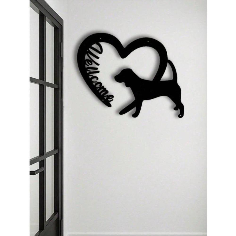 Rustic Farmhouse Welcome Sign Vintage Black Metal Wall Art Dog Cutouts Porch Decor Gift