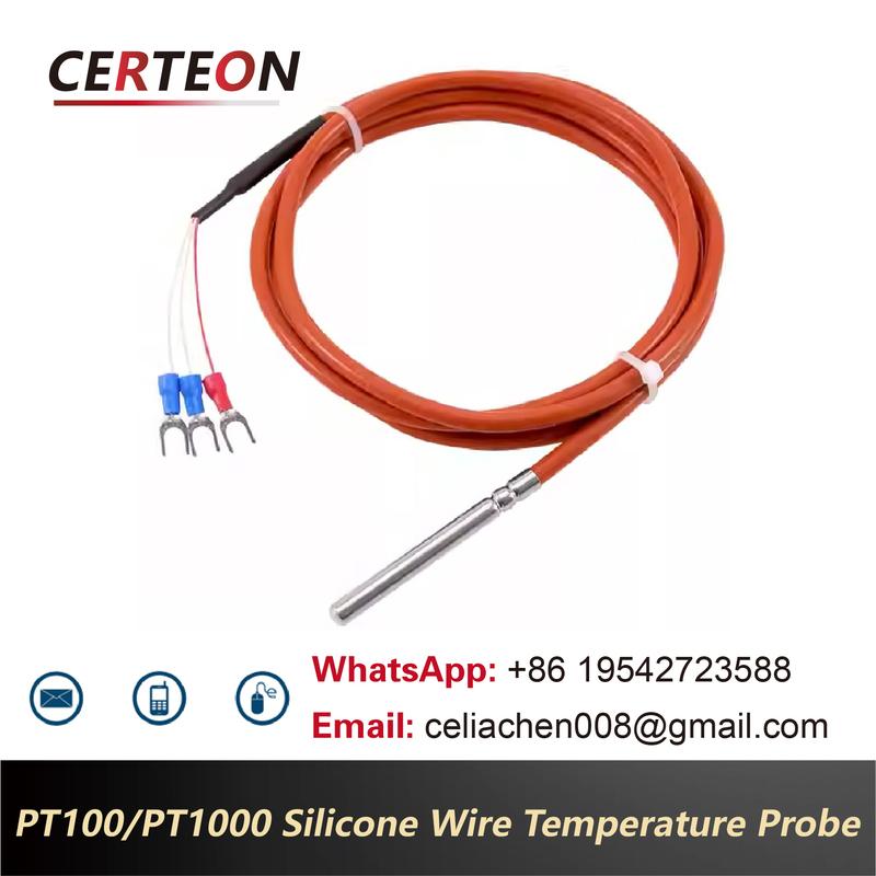 PT100 PT1000 Temperature Sensor Waterproof RTD Probe Platinum Resistance Detector 2/3/4 Wire High Precision Silicone Cable