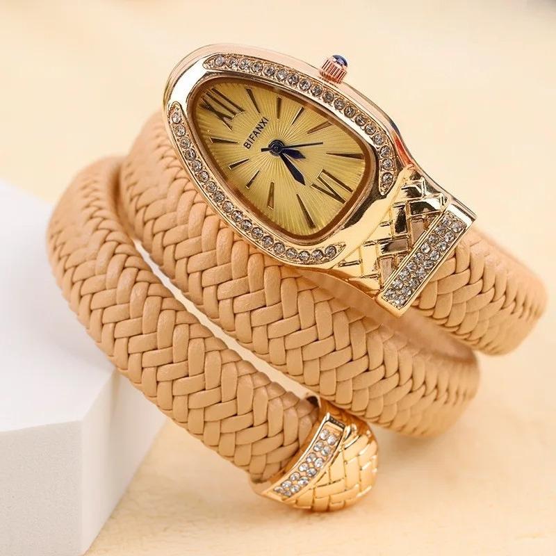 AAA White Rose Gold Luxury Hot Sell Fashion Quartz Watches Women's Unique Snake Leather Strap Watch Women Ladies Clock Relogio