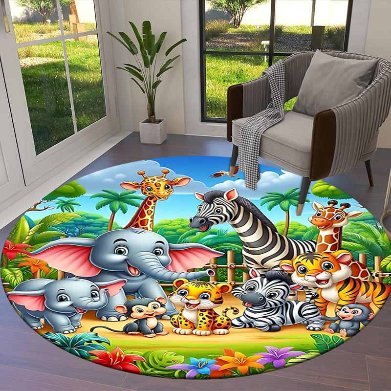 1PC Safari Zoo Non-Slip Floor Round carpet, Office, family, bedroom, Large Area Rug Indoor Rugs, Durable PolyesterH0351