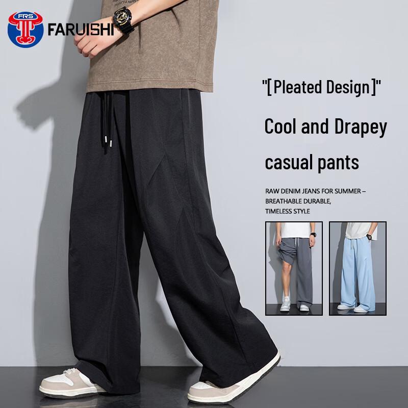FARUISHI Men s Ice Silk Pleated Casual Pants 4XL