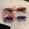 Trendy Punk Sunglasses Rimless Rectangle Sun Glasses for Women Men UV400 Driving Shades Fashion Frameless Gradient Eyewear