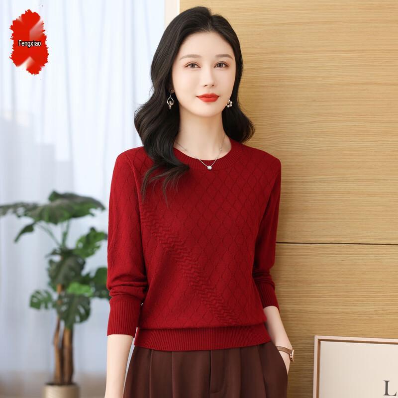 

Women s Solid Color Round Neck Knitted Sweater L