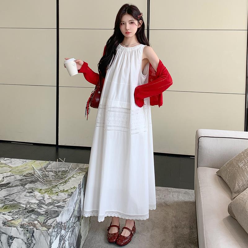 Plus Size Korean Style Summer Maternity Cotton Tank Dress & Cardigan Set 2XL