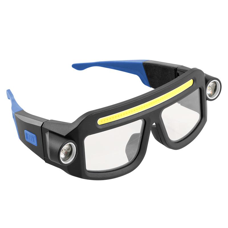 LED Safety Glasses with Lighting Function, Rechargeable Headlamp Glasses, Hands-free Work Lighting Goggles with Side Flashlights