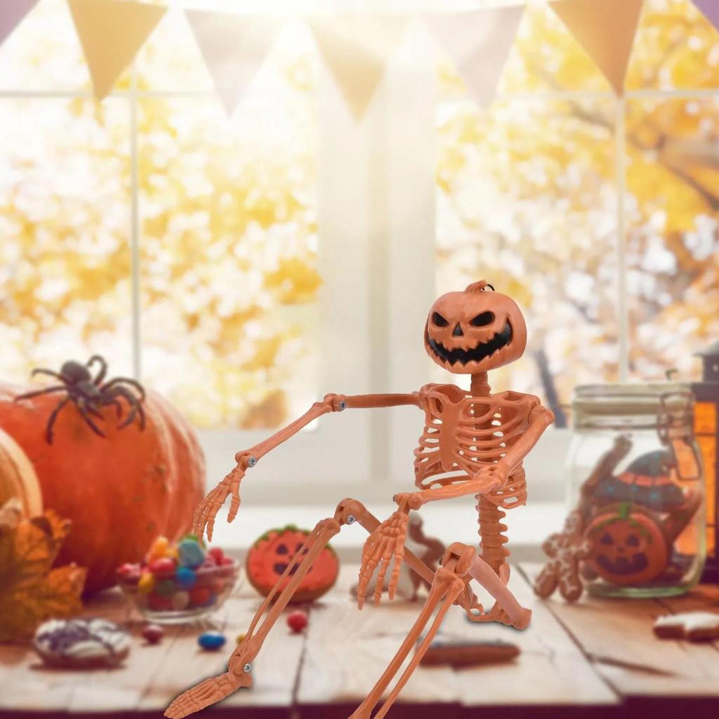Skeleton Halloween Decor Skull Joint Adjustable Halloween Horror Pumpkin Human Skeleton 90cm Skull Pumpkin Man Halloween Decor