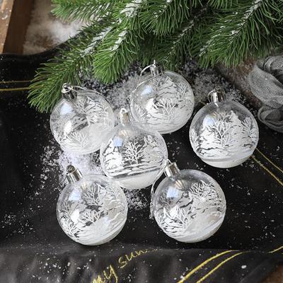 Handbemalte 6CM Transparente Weihnachtsschneeball-Anhänger für Baumdekorationen