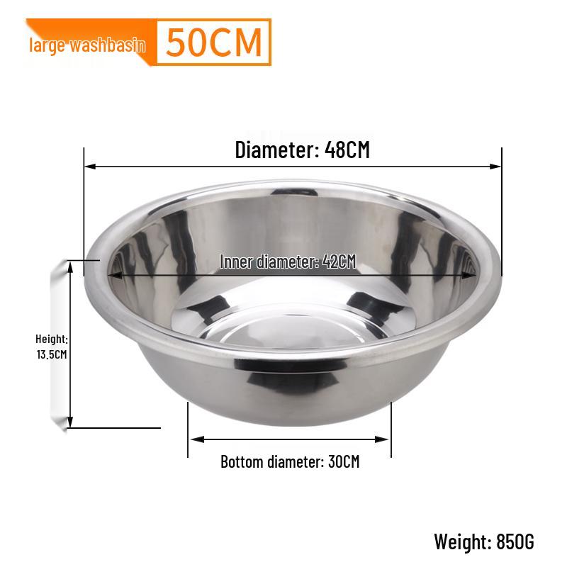 Extra Large Non-Slip Stainless Steel Bowl for Vegetables, Dough Kneading, and Laundry