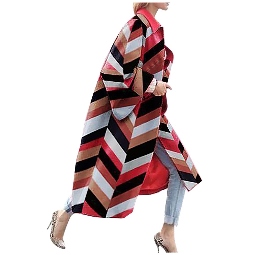 Mode Frauen Gedruckt Tasche Jacke Oberbekleidung Strickjacke Mantel Lange Trenchcoat