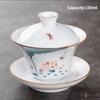 Jingdezhen-Porcelain Tea Set, Ceramic Teacups and Saucers, Handpainted Lotus, Travel, Easy Gaiwan, Porcelain Cup, Tableware